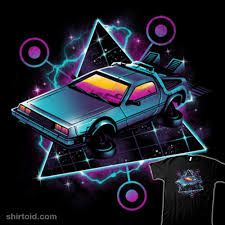 the back to the future t - shirt is shown with an image of a car on it