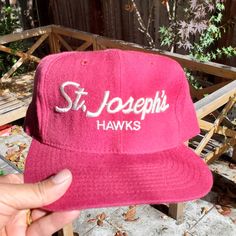 Very rare, true vintage 1990s St Joseph's University Sports Specialties wool script snapback. In very good condition with no major flaws (writing on inside tag). Classic style and great quality and colors. Retro Flat Bill Hat With Embroidered Logo, Retro Fitted Cap For Fan Gear, Throwback Snapback Baseball Cap For College, Retro Fitted Hat With Curved Brim For Sports Events, Retro Flat Brim Snapback Hat For Baseball Season, Retro Fitted Hat With Flat Brim For Sports Events, Retro Curved Brim Fitted Hat For Sports Events, Retro Baseball Season Hat With Embroidered Logo, Retro Hat With Embroidered Logo For Baseball Season