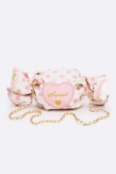 Length - 7"/ 15" with Wrapper Width - 6" Height - 6" Includes Shoulder Chain Zipper Closure Lead & Nickel Compliant Sweet White Bags As Gift, Sweet White Bags For Gifts, Sweet White Bag Perfect For Gifts, Candy Purse, Backpack Ideas, Clutch Pouch, Shoulder Chain, Sweet Candy, Candy Bags