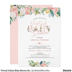 the floral baby shower is shown in pink and white