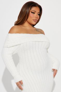 Available In White And Mauve. Sweater Maxi Dress Off Shoulder Long Sleeve Fold Over Top Stretch 100% Nylon Imported | Cara Sweater Maxi Dress in White size 2X by Fashion Nova Mauve Sweater, Dress Off Shoulder Long, Fashion Nova Plus Size, Date Night Fashion, Night Fashion, Sweater Maxi Dress, Dress Off Shoulder, White Maxi Dresses, Fold Over