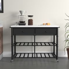 a black and white kitchen cart with two drawers