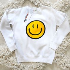 New With Tags Is Super Cute For Any Kiddo Cute Yellow Sweatshirt For Fall, Cute Yellow Long Sleeve Sweatshirt, Cute Yellow Crew Neck Sweatshirt, Playful White Top With Smiley Face, Fun Yellow Tops For Fall, Fun Yellow Fall Tops, Playful Yellow Long Sleeve Top, Winter Crew Neck Top With Smiley Face, Crew Neck Top With Smiley Face For Winter