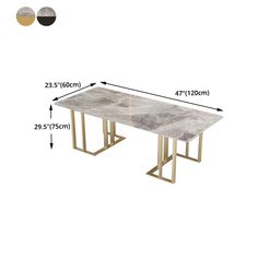 the table is shown with measurements for it