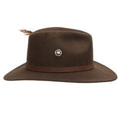 The Freedom Western Cowboy hat is a crushable genuine Australian wool felt fedora with a tall blocked center dent crown. This hat features an authentic leather hatband, a wide brim, two cowboy pins on each side, real exotic feathers, and a breathable sweatband. The brim contains a wire to hold its shape. Prepare yourself to stand out from the rest with this design. The Freedom is perfect for any occasion since its design is classic, very flexible, and will improve any outfit. Featuring unique de Western Leather Fedora For Kentucky Derby, Brown Wool Hat For Western-themed Events, Brown Wool Western Hat, Brown Western Wool Hat, Fur Felt Hat For Fall Rodeo, Brown Fedora With Flat Crown For Country Style, Fur Felt Hat For Rodeo In Fall, Western Wool Fedora For Rodeo, Brown Fedora With Flat Crown In Country Style