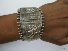 "Traditional design sterling silver bracelet bangle cuff bracelet from Rajasthan India. Great handmade design, Good for your jewellery collection. Elephant Desigh.. Inner diameter - 5.7 cm(2.24\") length - 17.9 cm(7\") width max. - 5 cm (1.96 inch) weight - 129 grams Material - Good sterling silver." Gold Nose Stud, Handmade Gold Jewellery, Silver Ring Designs, Bangles Jewelry Designs, Message Jewelry, Rajasthan India, Silver Bangle Bracelets, Bracelet Bangle, Design Silver