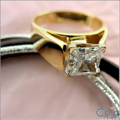 Princess Cut Center  Stone with Wide Band Solitaire Ring Designs, Dream Wedding Ring, Yellow Gold Solitaire, Gold Ring Designs, Yellow Gold Setting, Wedding Ring Designs, Solitaire Diamond, Cubic Zirconia Rings, Wide Band Rings