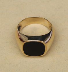 Square Black Obsidian Ring, Men Gold ring, Valentine's gifts for him, Vintage Rings, Black gemstone ring Black Onyx Signet Ring For Gift, Black Signet Ring With Polished Finish Gift, Black Signet Ring With Polished Finish For Promise, Classic Black Enamel Signet Ring As Gift, Classic Black Open Signet Ring, Black Classic Open Signet Ring, Ring Men Gold, Men Gold Ring, Valentine's Gifts For Him