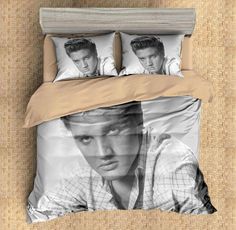 the elvis presley bedding set is made up with two pillows and one pillow case