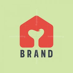 the logo for brand is shown in red and black on a green background with an image of a house