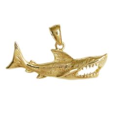 New 14k Yellow Gold Shark Pendant. Manufactured in the United States. Measures approx. 16mm top to bottom with the bail. Measures approx. 31mm from side to side. Weighs approx. 2.7 grams. Picture enlarged to show detail. Presented in a gift box. Shark Pendant, North Hollywood, Fine Jewellery Necklace, Jewelry Necklace Pendant, Jewelry Watches, Gift Box, Fine Jewelry, Yellow Gold, United States