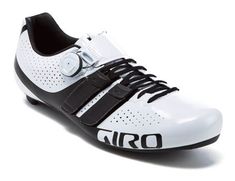 a white and black shoe with the word giro on it's side, in front of