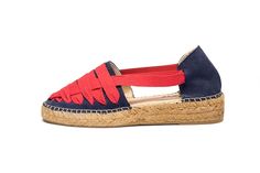 Classic Dali Blue Beach Espadrilles With Contrast Sole And Round Toe, Casual Sandals With Red Sole And Flat Heel, Casual Sandals With Flat Heel And Red Sole, Summer Slip-on Sandals With Contrast Sole, Slip-on Sandals With Contrast Sole For Spring, Casual Slip-on Sandals With Contrast Sole, Spring Slip-on Sandals With Contrast Sole, Red Casual Espadrilles With Flat Heel, Casual Sandals With Contrast Sole For Spring