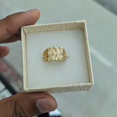 10kt Real Gold Nugget Ring Size 6.5 Weight 2.6 Gm Top Part 12.5*12.2 Mm Please Check The Picture Carefully To Understand The Size Of The Ring 100% Authentic Gold Not A Gold Filled Or Not A Gold Plated Never Change Color Or Never Fade Never Tarnish Comes In A Gift Box Gold Nugget Ring, Gold Nugget, Mens Accessories Jewelry, Real Gold, Color Change, Gold Filled, Gift Box, Gold Plate, Mens Accessories