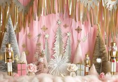 Pink Christmas Tree Nutcracker Toy Backdrop - Gatsby Backdrop Pink Christmas Birthday Party, Nutcracker Backdrop, Winter Cake Smash, Ballet Cakes, Winter Wonderland Birthday, Wonderland Birthday, Background Studio, Winter Cake, Christmas Birthday Party