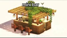 an image of a small building with plants growing on it's roof and the words mini bar above it