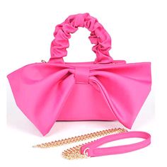 Brand New In Original Factory Packaging Width -8" Height - 5" Depth - 3.5" Composition - Nylon A Super Cute Top Handle Bowtie Clutch! This Bag Is Convertible, You Can Wear As A Crossbody With Shoulder Chain Or Carry Like A Party Clutch. Straps Are Removable. This Bag Is Not Big, But Spacious Enough For All Bring Along Items. Perfect For Bridal Party, Theme Party Or Any Other Semi-Formal Events. This Product Comes In A Smoke Free, Pet Free Environment. Thank You For Your Visit~~ Party Bags With Adjustable Strap For Spring, Spring Party Satchel Bag, Spring Party Bags With Removable Pouch, Spring Party Shoulder Bag With Removable Pouch, Spring Party Top Handle Satchel, Spring Evening Bag With Detachable Strap, Spring Party Crossbody Satchel, Spring Party Shoulder Bag With Top Carry Handle, Painted Leather Bag