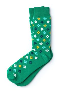 Love comes in all shapes and sizes, and these Alamitos socks will show you just that. A green background is the perfect canvas for navy, baby blue, yellow, and white to all shine through.  Sock Genius socks are made with 100% carded cotton to give you a product that's equal parts comfortable and stylish. Imported. Comfortable Green Socks As Gift, Comfortable Green Socks For Gifts, Comfortable Green Socks For Gift, Green Casual Socks For Playtime, Playful Green Socks For Gifts, Casual Green Socks For Playtime, Playful Green Socks For Stocking Stuffers, Yellow Socks, Green Socks