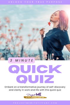 the 3 minute quick quiz is shown with an image of a woman eating a flower