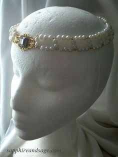 The "Amalie" Circlet Headpiece is a luxurious statementpiece, sure to elevate any ensemble. Showcasing a single-colored center stone, surrounded by a crown of white pearls, this headpiece is perfect for your special day. Be breathtakingly beautiful! Approximately 20-21" in length. Can be worn around the head, or tipped forward from the crown of the head down toward the forehead. Portrait Jewelry, Akron Ohio, Jane Seymour, Bodice Dress, Themed Jewelry, Dress Gown, Fantasy Jewelry, Custom Jewelry Design, Pearl Color