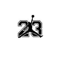 the air jordan 23 logo is shown in black and white, with an image of a basketball