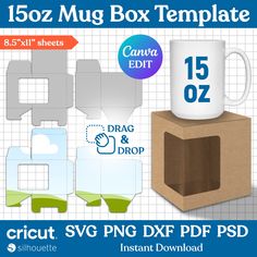 coffee mug box templates for cricut, svg and dxf