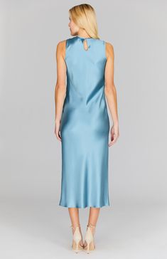 Our signature sleeveless crew neck bias cut dress, cut in a flattering midi length with a clean baby hem finish. This dress is unlined and needs only a back neckline keyhole closure thanks to the nature of bias cut fabric. Bias Dress, Bias Cut Dress, Cut Dress, Silk Crepe, The Nature, Steel Blue, Scarf Shawl, Skirt Pants, Jacket Tops