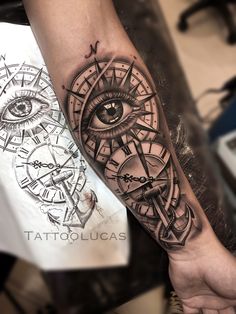 a man's arm with an all seeing eye tattoo on it