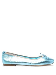 blue calf leather smooth grain contrasting trim metallic effect square toe bow detailing to the front branded leather insole flat leather sole slip-on style Luxury Leather Flats With Bow Detail, Chic Blue Ballet Flats With Flat Heel, Blue Flats For Evening With Flat Heel, Chic Blue Leather Ballet Flats, Elegant Blue Leather Ballet Flats, Elegant Blue Evening Flats, Elegant Blue Ballet Flats, Blue Ballet Flats With Rubber Sole, Blue Leather Flats With Leather Sole