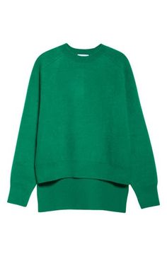 A dramatic high-low hem defines this chunky crewneck sweater knit from pure virgin wool in a verdant shade of green. 30" length (size Medium) Crewneck Long sleeves Ribbed cuffs and hem 100% virgin wool Dry clean Made in Italy Designer Clothing Embellished Sweaters, Camel Sweaters, Green Fits, Jacquard Sweater, Mens Scarves, Paco Rabanne, Wool Blend Sweater, Green Sweater, Sweater Knit