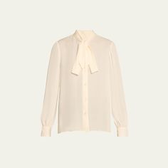 Nili Lotan "Carina" button-front silk top features a tie neckline  Long sleeves; button cuffs  Back yoke  Hip length  Relaxed fit  Silk Dry clean Made in USA Nili Lotan, Silk Top, Hip Length, Womens Clothing Tops, Neck Tie, Made In Usa, Tops Designs, Dry Clean, Relaxed Fit