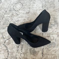 Never Worn! Black Block Heels With 4-inch Heel For Office, Black Court Shoes With 4-inch Block Heel, Black High Heel Block Heels For Fall, Block Heel Court Shoes For Night Out, Black Block Heels For Fall Formal Events, Black Almond Toe Block Heels For Work, Black Block Heels For Formal Fall Occasions, Black Block Heels For Formal Fall Events, Black Stacked Heel Block Heels For Office