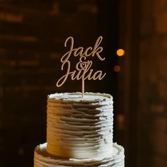 a wedding cake with the name jack and julia on top