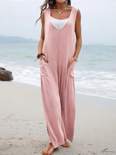 Elluis - Elegant Monochrome Jumpsuit featuring Wide-Leg Trousers and Chic Suspender Straps Halter Neck Jumpsuit, Stylish Jumpsuit, Cotton Jumpsuit, Jumpsuits And Romper, Waist Circumference, U Neck, Jumpsuit Fashion, Sleeveless Jumpsuits, Wide Leg Trousers