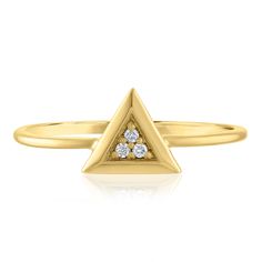 Add alluring dazzle to your look with this diamond accent triangle ring. Crafted in classic 14K yellow gold, this ring boasts an eye-catching modern design with three round single cut diamonds at center for the perfect touch of added sparkle and shine. | Diamond Accent Triangle Ring | 14K Yellow Gold | Size 6.5 | Helzberg Diamonds Measure Ring Size, Country Rings, Triangle Ring, Helzberg Diamonds, Sparkle And Shine, Gold Price, Anniversary Bands, Fine Jewelry Gift, Ring Size Guide