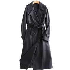 LAUTARO Women's Fashion Premium Quality Long Black Leather Trench Coat Black Leather Trench Coat, Blazer En Cuir, Leather Coat Jacket, Elegant Coats, Langer Mantel, Coat For Women, Leather Trench, Plus Size Outerwear, Winter Stil