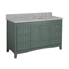 a bathroom vanity with marble top and two drawers on each side, one drawer is open