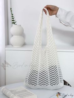 Bird in Bag - Portable Drawstring Bag Large Capacity for Shopping and Traveling, Perfect for College, Work, Business, Commute, Outdoor, Travel, White Lightweight Crochet Bag For Everyday, Eco-friendly Lightweight White Bag, Eco-friendly Large Capacity Crochet Travel Bag, College Work, Crochet Bags, Outdoor Travel, Bird In Bag, Large Bags, Drawstring Bag