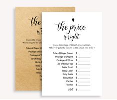 the price is right printable baby shower game with brown paper and black ink on it