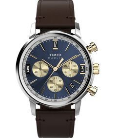 Marlin® Chronograph Tachymeter 40mm Leather Strap Watch  - TW2W60400 | Timex US All Black Watches, Small Bracelets, Wrist Game, Mens Watches Black, Leather Strap Watch, Shop Fans, Watch Gifts, Black Watch, Watch Strap