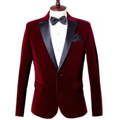 Luxury Men's Blazer Single Breasted Black Peak Lapel Regular Length One Piece Jacket Velvet Wedding Fall Wedding Outerwear With Suit Collar, Single Breasted Long Sleeve Tuxedo For Wedding, Winter Wedding Blazer With Suit Collar, Single Breasted Long Sleeve Wedding Tuxedo, Fall Wedding Blazer With Suit Collar, Winter Wedding Long Sleeve Sport Coat, Groom's Long Sleeve Winter Suits, Tailored Wedding Suits For Winter, Tailored Winter Wedding Suits