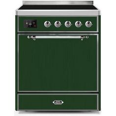 ILVE - Majestic II Series - 30 Inch Electric Freestanding Range (UMI30QNE3) - Emerald Green with Chrome Trim Ilve Range, Freestanding Range, Kitchen Centerpiece, Solid Door, Induction Range, Steam Oven, Dual Fuel Ranges, Iron Grate, 5 Elements