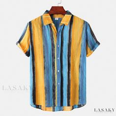 Lasaky - Premium Leisure Beach Vacation Printed Shirt by Ge Casual Beach Style, Painted Shorts, Male Clothes, Tropical Holiday, Spring Clothing, Linen Men, Striped Short Sleeve Shirt, Holiday Beach, Cooler Look