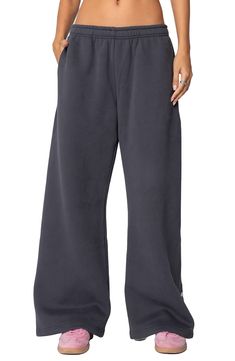 Sweet and cozy, these bow-detailed sweatpants feature a relaxed, slouchy fit with wide legs, a low-rise waist and a soft cotton-blend fabrication that'll keep you ultracomfy. Elastic waist Side-seam welt pockets 50% cotton, 50% polyester Machine wash, dry flat Imported No Cuff Sweatpants, Girlboss Outfits, Sweatpant Sets, Brandy Sweatpants, Dark Gray Sweatpants, Wide Leg Sweats, Wide Leg Sweat Pants, Gray Sweatpants Outfit, Shameless Dr