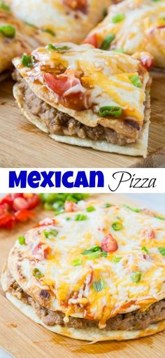 mexican pizza with cheese, meat and vegetables on it