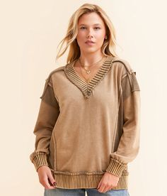 BKE Washed Raw Edge Pullover - Brown X-Large, Women's Washedtan Pieced French terry oversized v-neck pullover Ribbed trim Bust measures 48 on size small Body length 25 on size small. Self/Contrast: 53% Cotton 47% Polyester. Contrast 2: 100% Cotton. Hand wash cold. Lay flat to dry. Do not bleach. Do not iron. Do not dry clean. Apparel & Accessories > Clothing > Shirts & Tops Oversized V-neck Cozy Sweatshirt, Cozy Oversized V-neck Sweatshirt, Oversized Cotton V-neck Sweatshirt, Oversized V-neck Cotton Sweatshirt, Cozy V-neck Sweatshirt With Ribbed Cuffs, Cozy V-neck Sweatshirt For Fall, Fall V-neck Sweatshirt With Ribbed Cuffs, Oversized V-neck Sweatshirt For Layering, Women's Sweatshirts