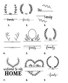 the printable family name is shown in black and white, with different designs on it