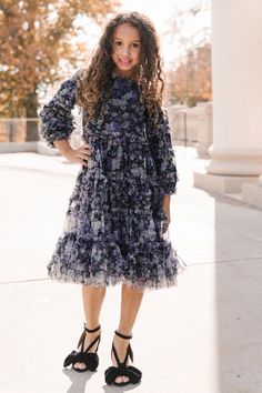 Mini Catherine Dress in Dark Floral - FINAL SALE – Ivy City Co Winter Gown, Winter Gowns, Midi Length Skirts, Dark Floral, Ruffled Sleeves, Base Colour, Sweetheart Neckline, Midi Length