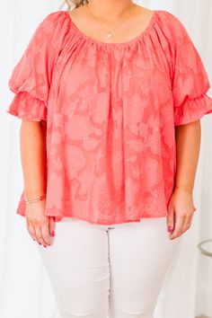 We are so in love with this beautiful top! It features a lovely coral pink color that is just in time for the season! This top has playful bubble sleeves and a textured floral pattern, making it perfect for a fun brunch date! Show off your quirky and unique style with this top that combines fashion and fun! Self & Lining- 100% Polyester Coral Pink Color, Brunch Date, So In Love, Coral Pink, Just In Time, Pattern Making, In Time, Pink Color, Of Love