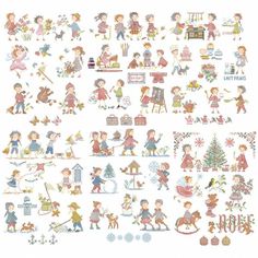 the cross stitch pattern features children's christmas scenes